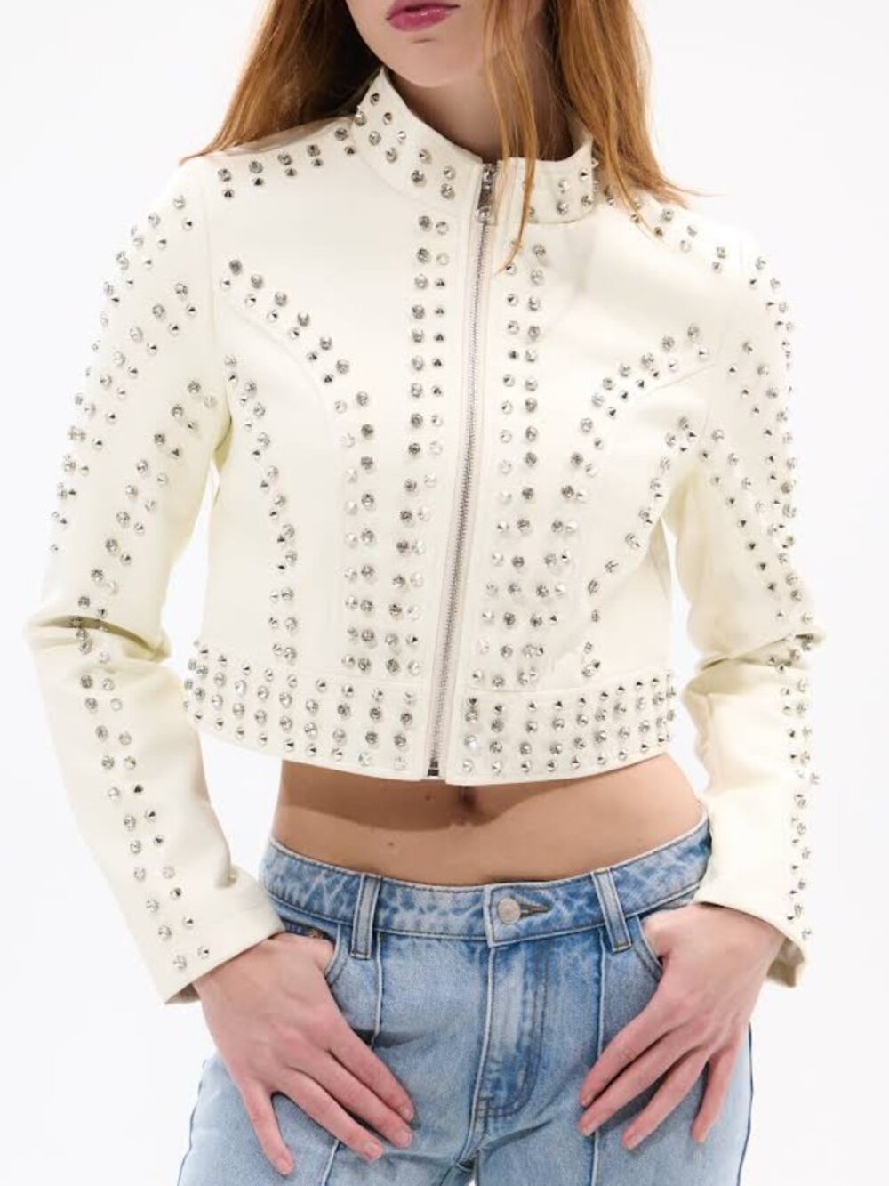 LIKE NEW SILVINA-WHITE BUTTER FAUX LEATHER MOTO JACKET SIZE M
